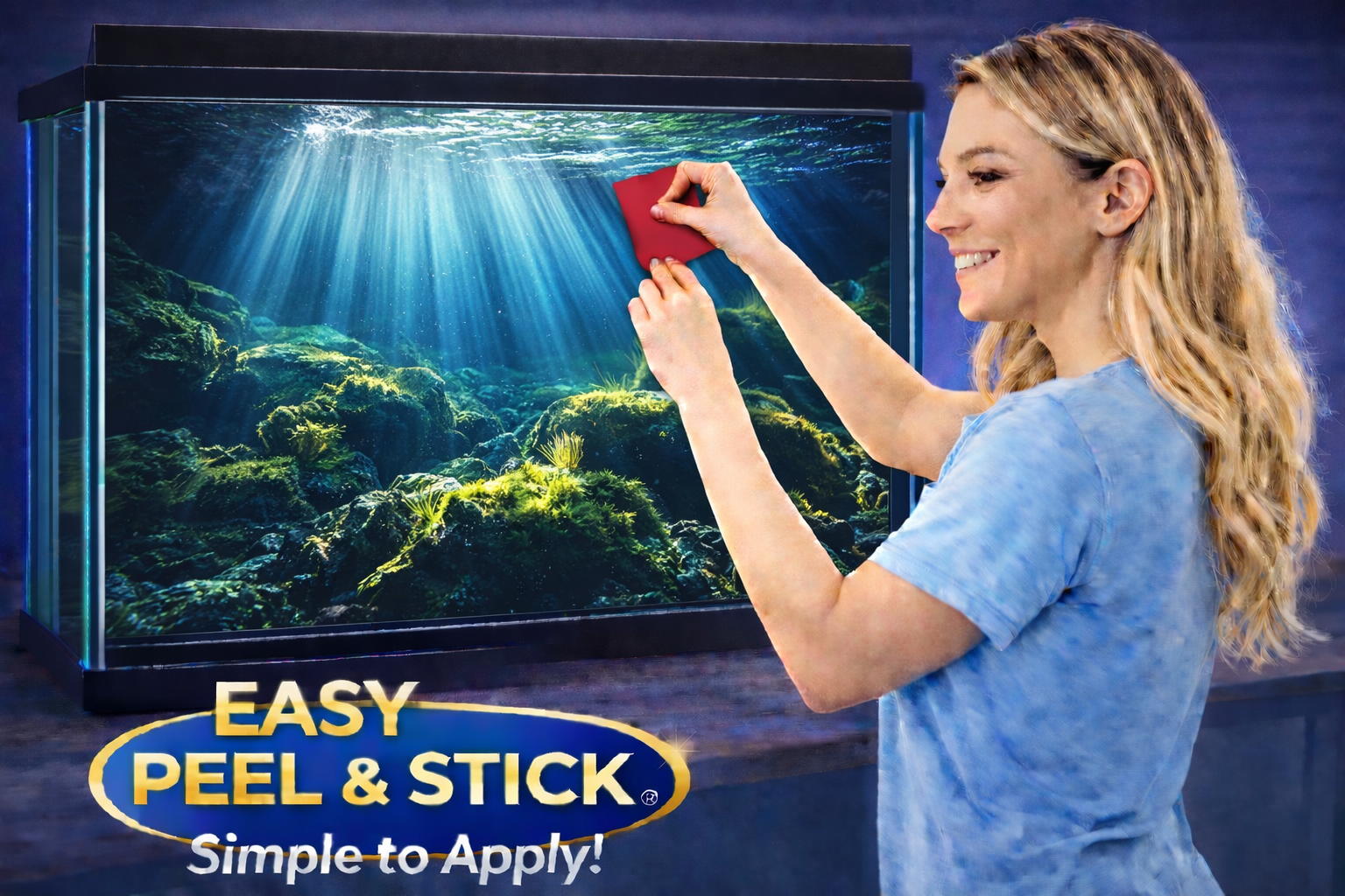 Ultra HD 3D Underwater Aquarium Background – Dramatic Light Rays Deep Blue Fish Tank Sticker - Aquarium Backround Trung3D