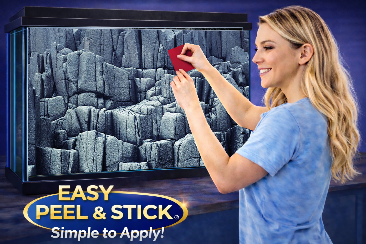 Natural basalt rock cliff aquarium background sticker for fish tank, featuring HD self-adhesive design by Trung3D.
