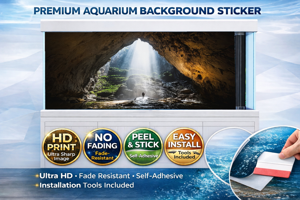 Heaven Light Cave aquarium background decal with 3D fish tank design, peel and stick aquarium backdrop by Aquarium Backround Trung3D.