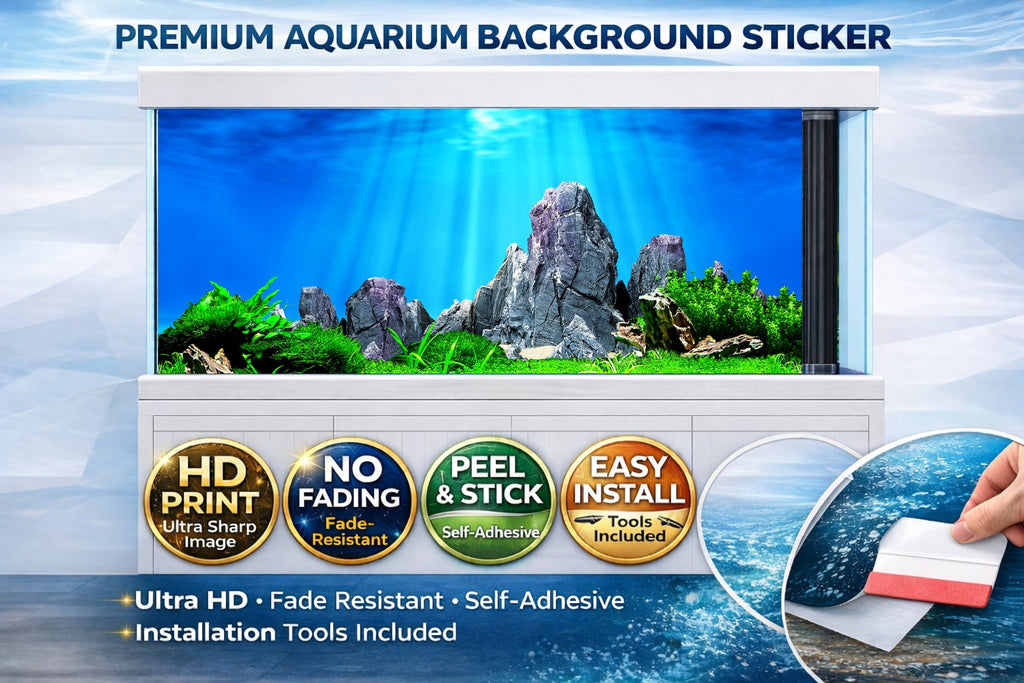 Aquarium Backround Trung3D stone decal backdrop for fish tanks, realistic aquatic scenery for aquariums.