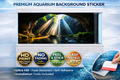 Sunlit waterfall cave Aquarium Backround Trung3D decal for fish tanks, featuring a 3D waterfall and cave design, peel and stick backdrop.