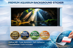 Sunlit waterfall cave Aquarium Backround Trung3D decal for fish tanks, featuring a 3D waterfall and cave design, peel and stick backdrop.