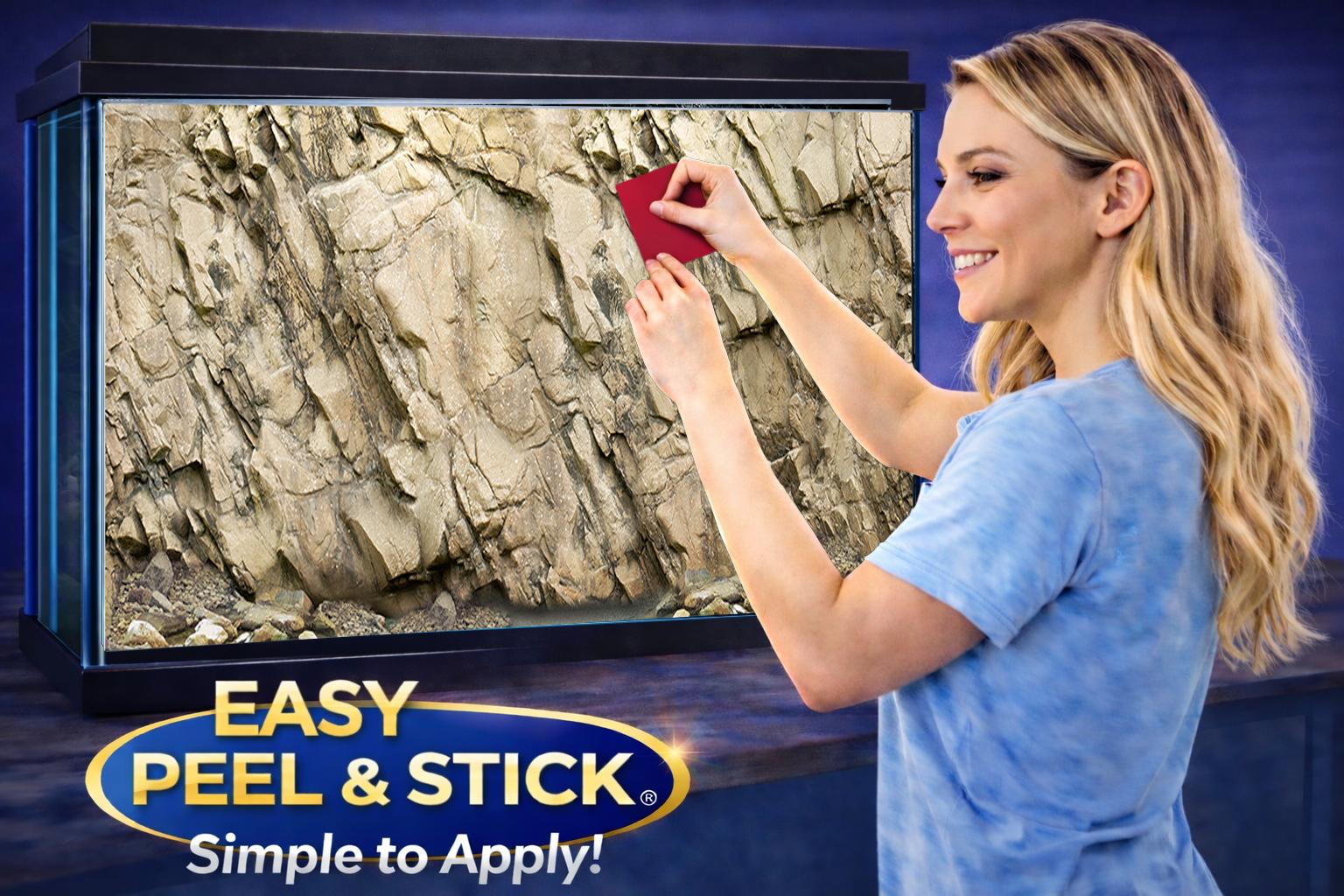 Natural sandstone cliff aquarium background sticker for fish tanks, featuring ultra HD design and self-adhesive material.