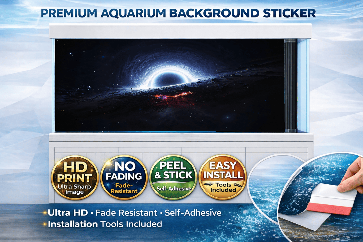 Cosmic Black Hole Aquarium Background – Self Adhesive Fish Tank Backdrop