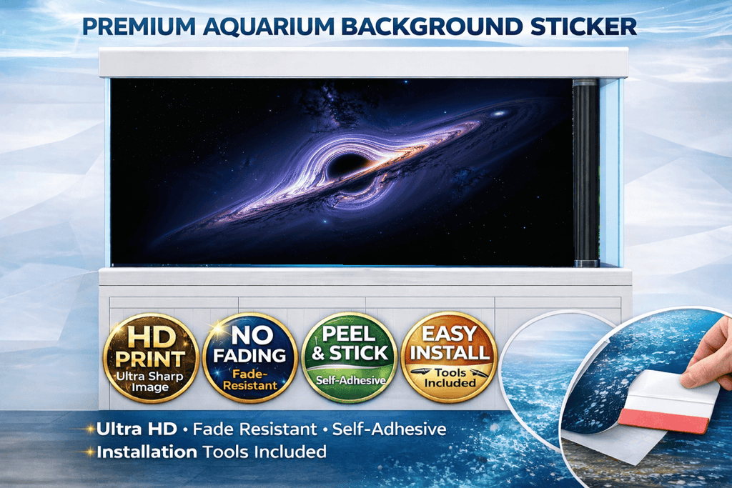Interstellar black hole aquarium background decal by Aquarium Backround Trung3D, showing a cosmic space scene with a black hole.