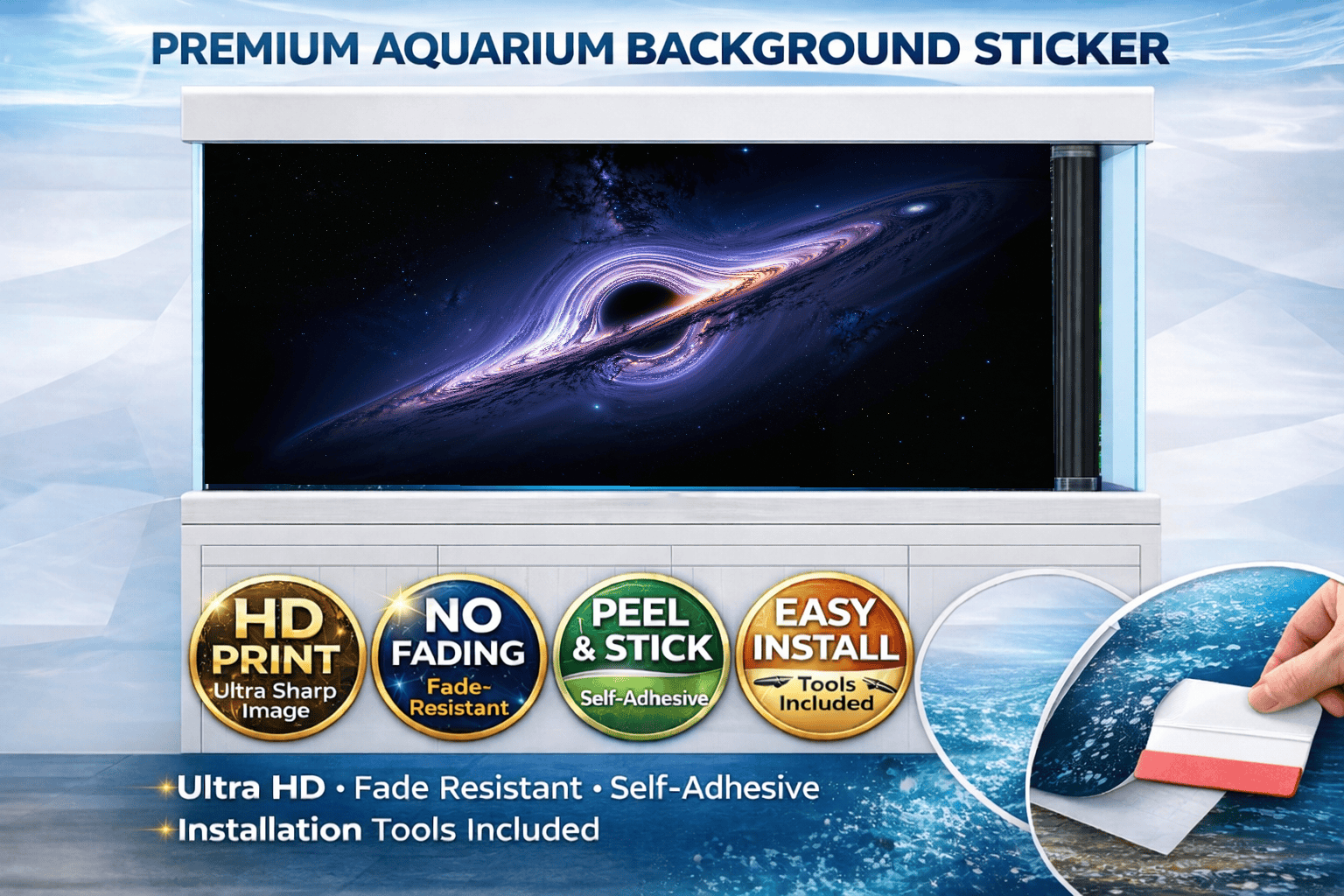 Interstellar Black Hole Aquarium Background – Self Adhesive Fish Tank Backdrop