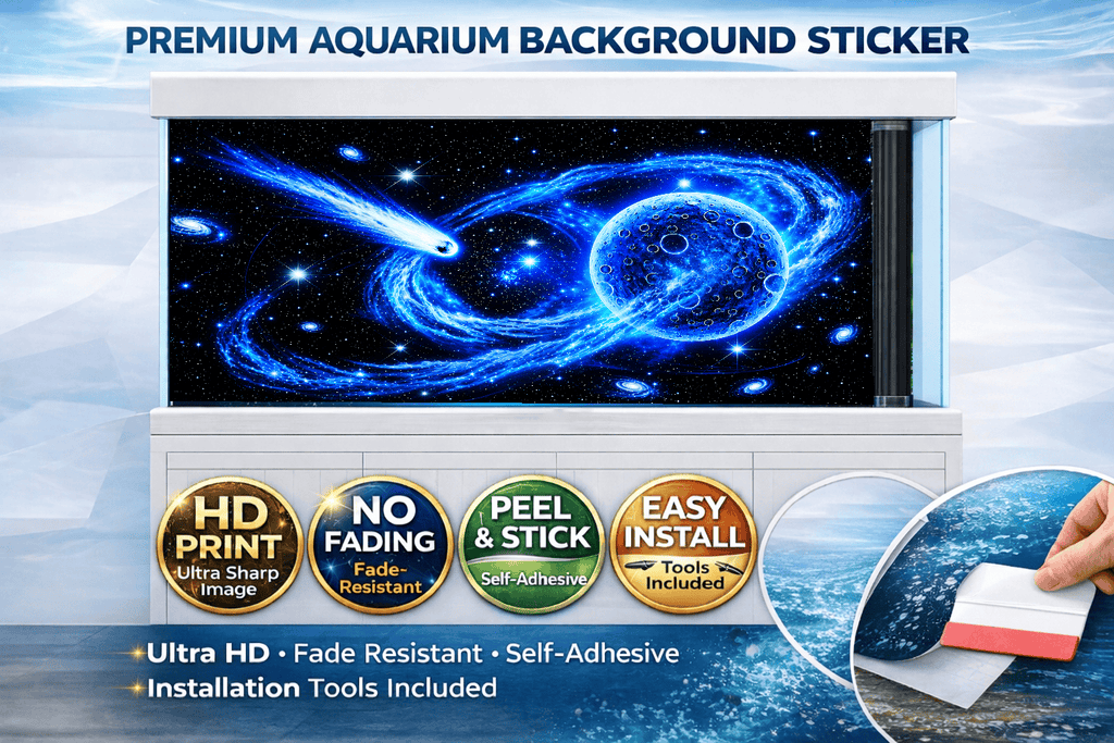 Blue Galaxy aquarium background decal by Aquarium Background Trung3D featuring cosmic starry fish tank wallpaper in high detail.