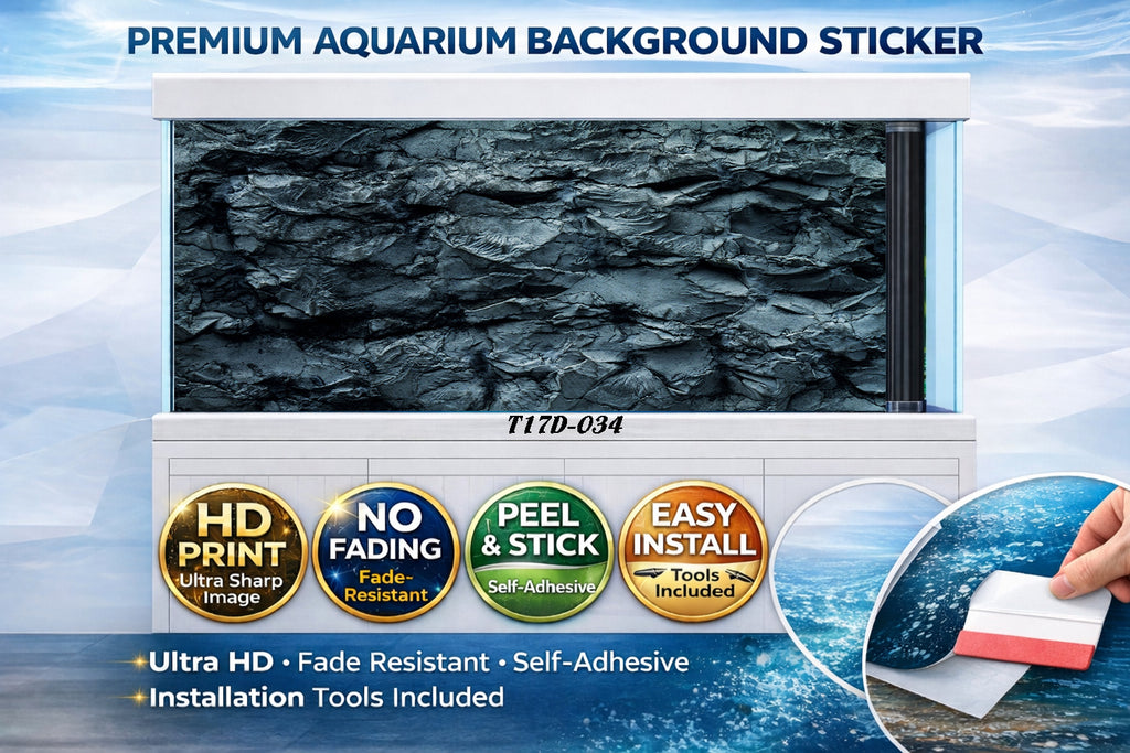 Dark slate rock wall aquarium background sticker for fish tank, ultra HD self-adhesive decal by Aquarium Background Trung3D.