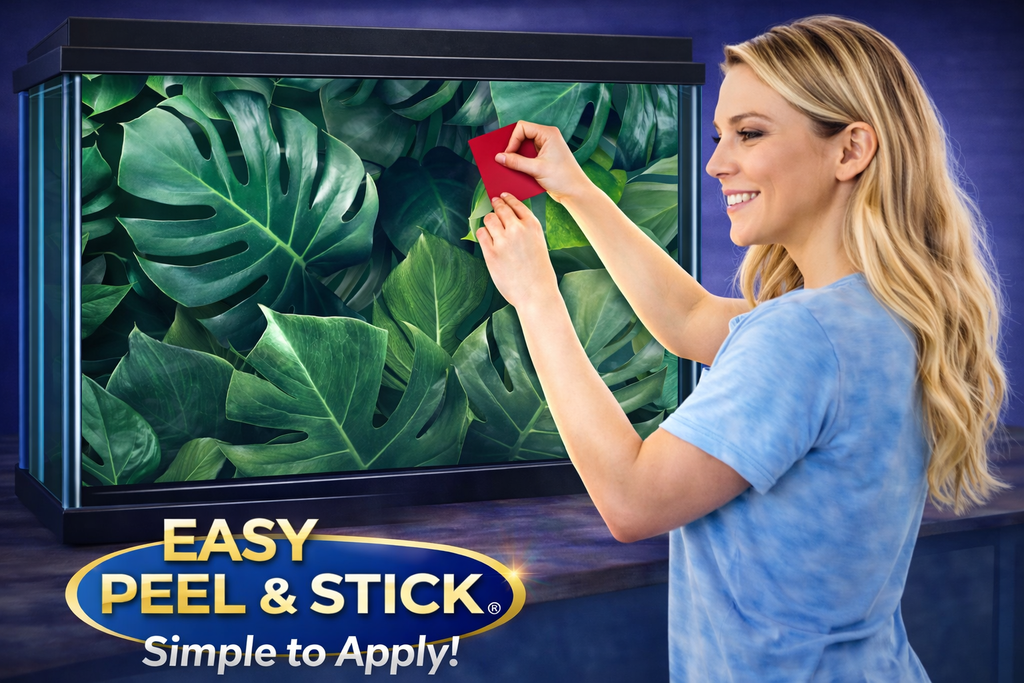 Ultra HD 3D Tropical Aquarium Background – Lush Green Monstera Leaves Fish Tank Sticker - Aquarium Backround Trung3D