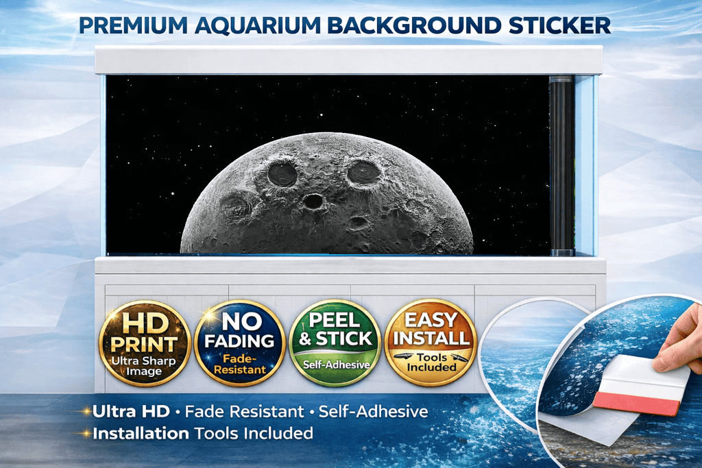 Full Moon space aquarium background decal by Aquarium Backround Trung3D featuring a celestial moon scene for fish tanks.