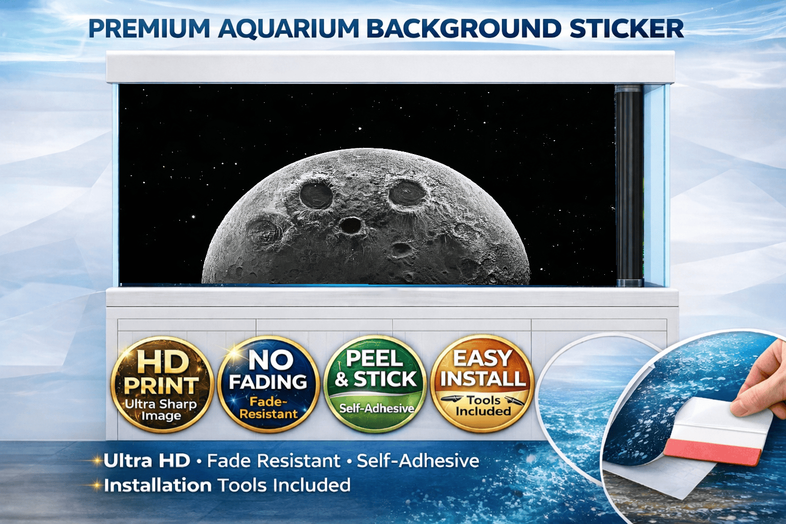 Full Moon Space Aquarium Background – Self Adhesive Fish Tank Backdrop