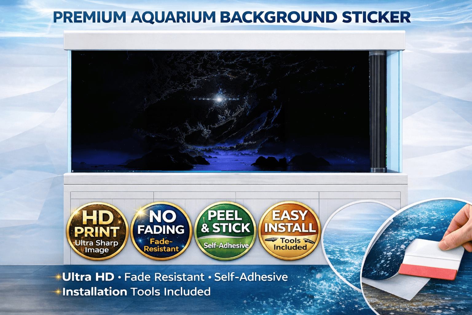 Mystic Space Cave Fish Tank Background Sticker – Premium HD Wallpaper