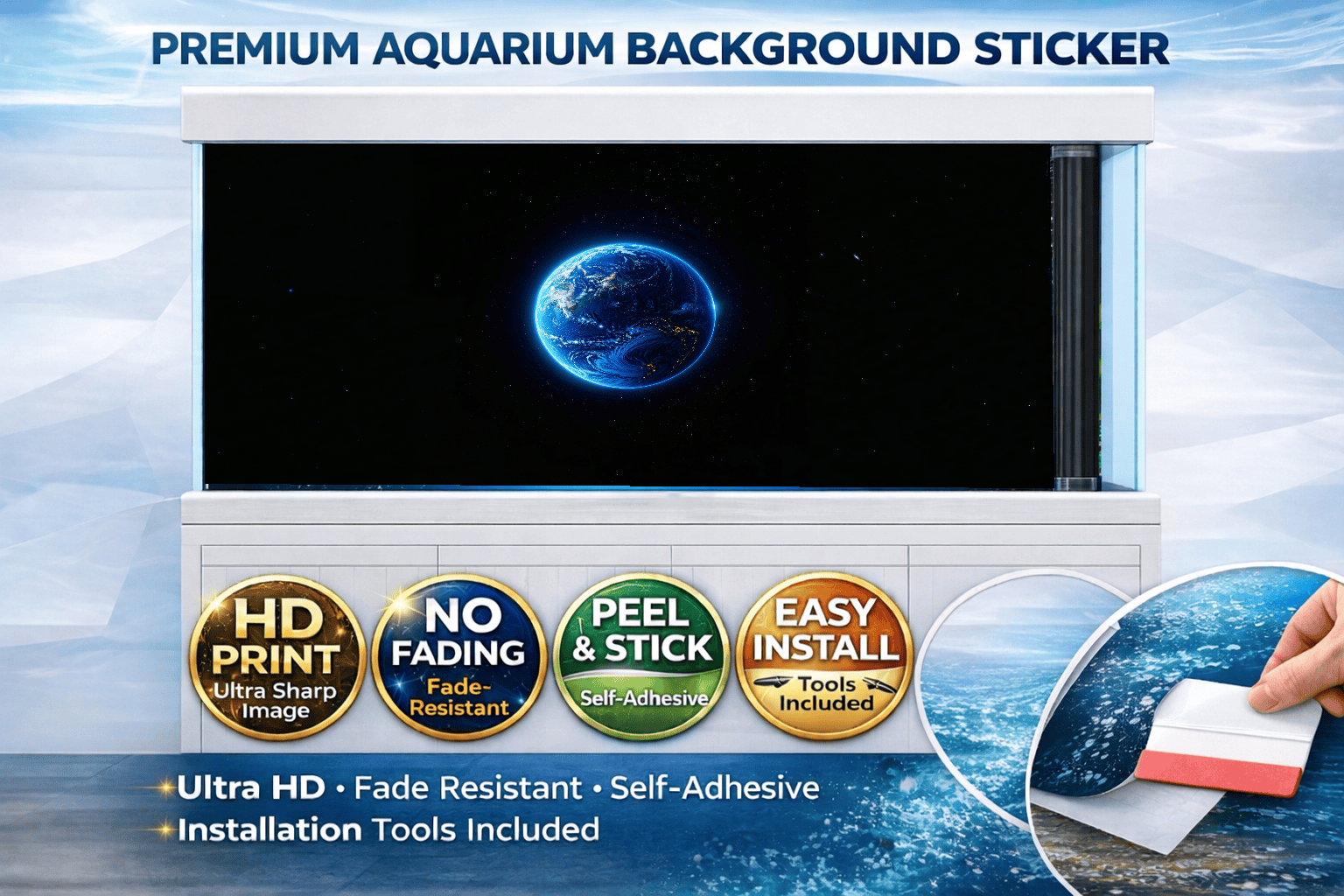 Planet Earth Space Aquarium Background – Self Adhesive Fish Tank Backdrop