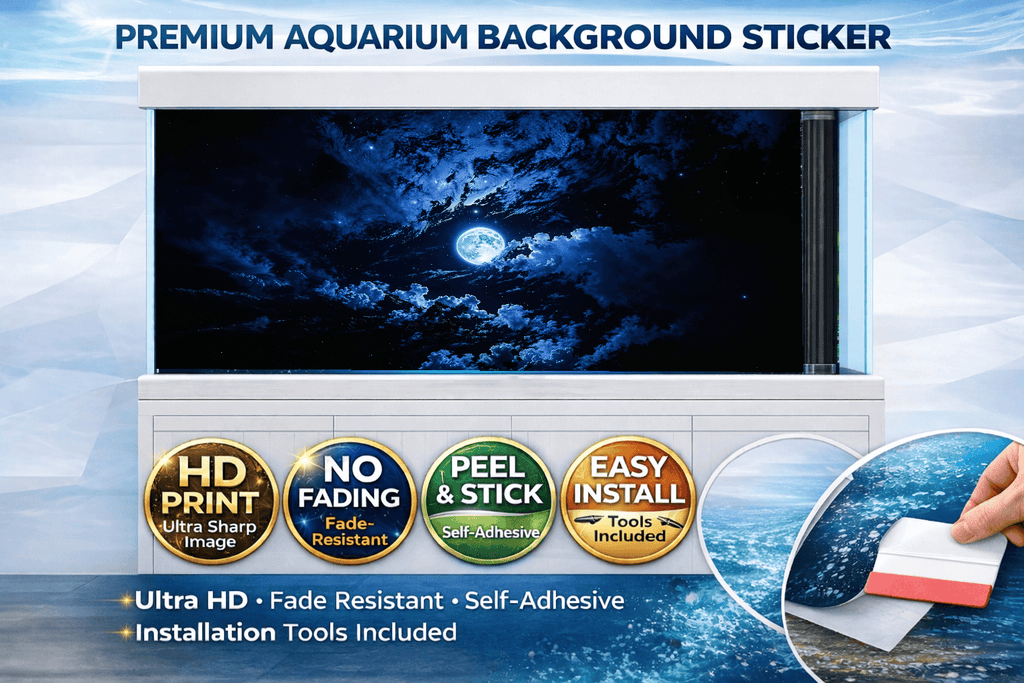 Ultra HD Moonlight Galaxy aquarium background decal by Aquarium Backround Trung3D, featuring a vibrant fish tank backdrop with cosmic design.