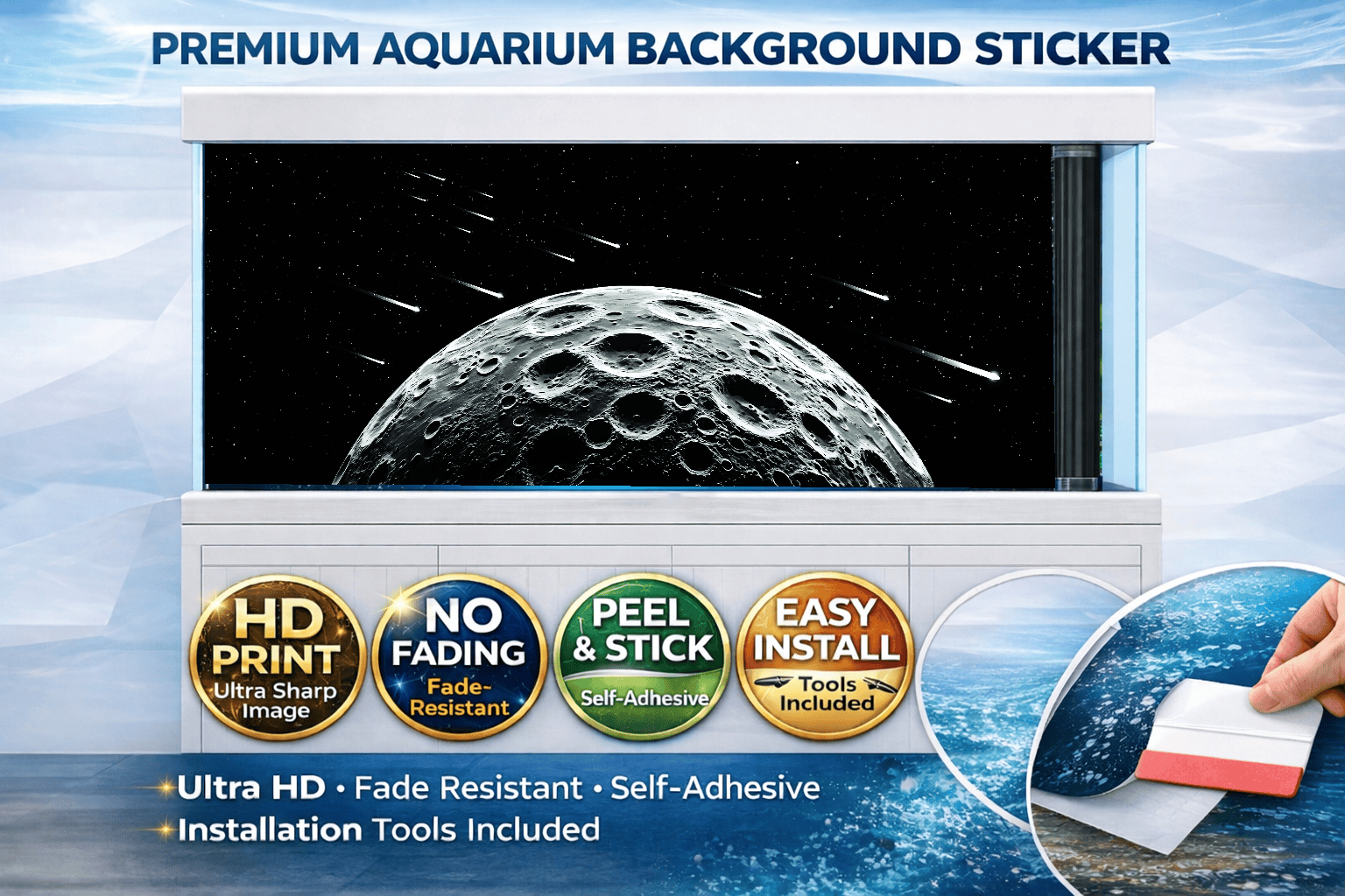 Premium Moon Galaxy Aquarium Background Sticker Ultra HD Self Adhesive Fish Tank Backdrop