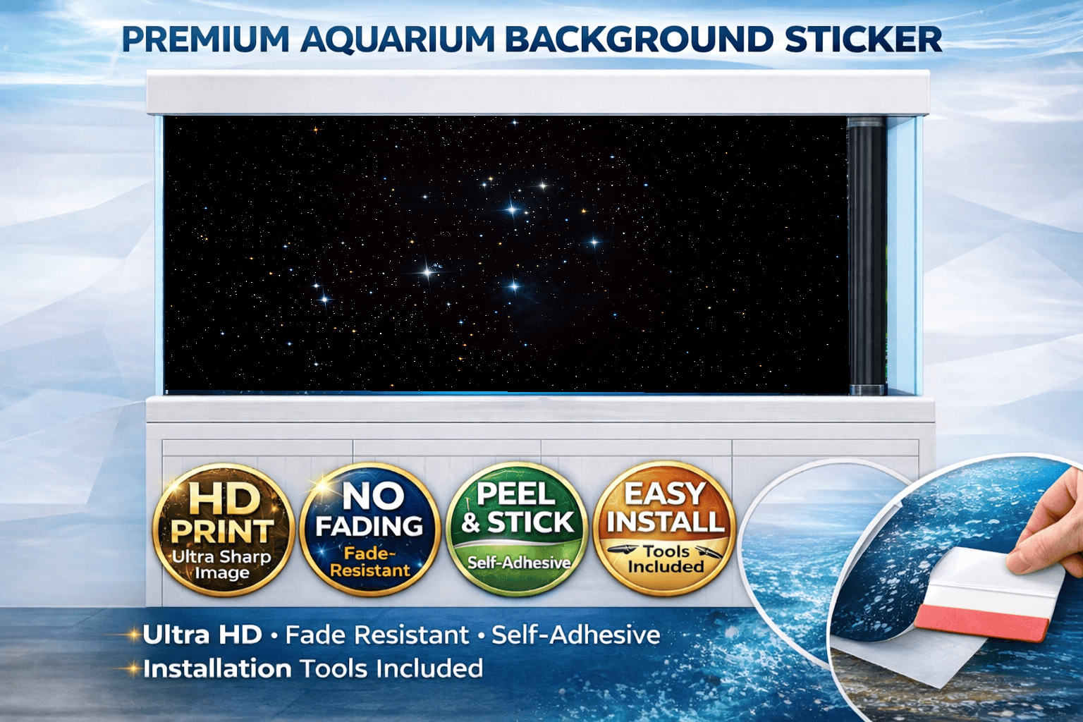 Galaxy Stars Aquarium Background Sticker – Ultra HD Tank Backdrop