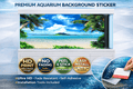 Ultra HD tropical palm beach aquarium background decal by Aquarium Background Trung3D, featuring vibrant ocean and fish tank scenery.