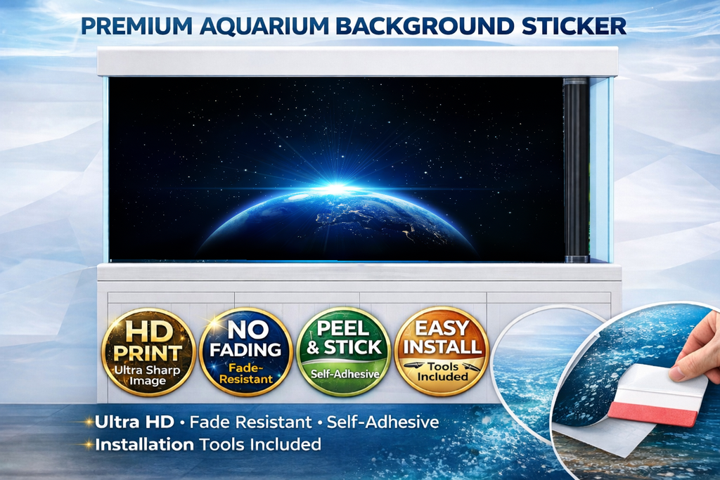 4K Space Earth aquarium background decal by Trung3D, featuring a detailed cosmic and Earth scene for fish tanks.