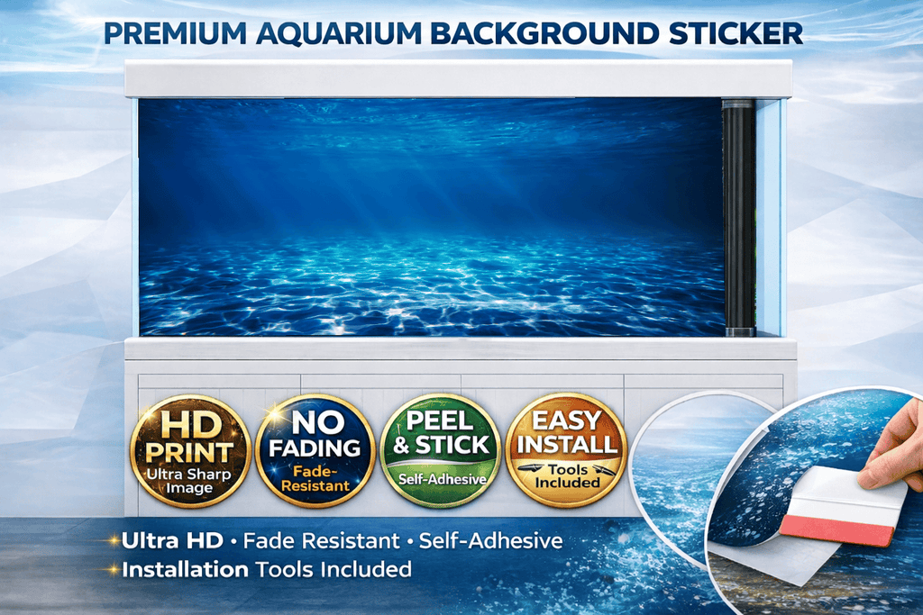 Deep blue ocean aquarium background decal by Aquarium Background Trung3D showing vibrant underwater scene with fish and coral details.