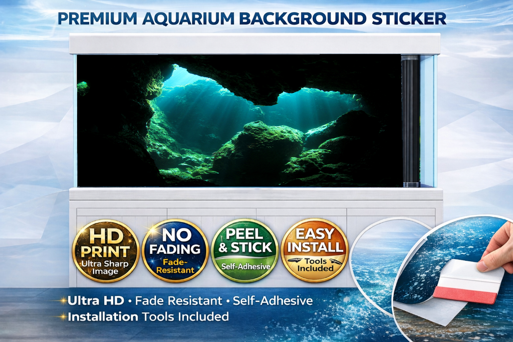 Emerald Reef Cave aquarium background decal by Aquarium Background Trung3D with 3D fish tank decor and natural reef scenery
