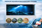 Ultra HD underwater reef scene sticker by Aquarium Background Trung3D, featuring vibrant marine life and deep sea cave imagery for fish tanks.