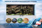 3D natural rock cliff aquarium background decal for fish tanks, featuring realistic textures and colors.