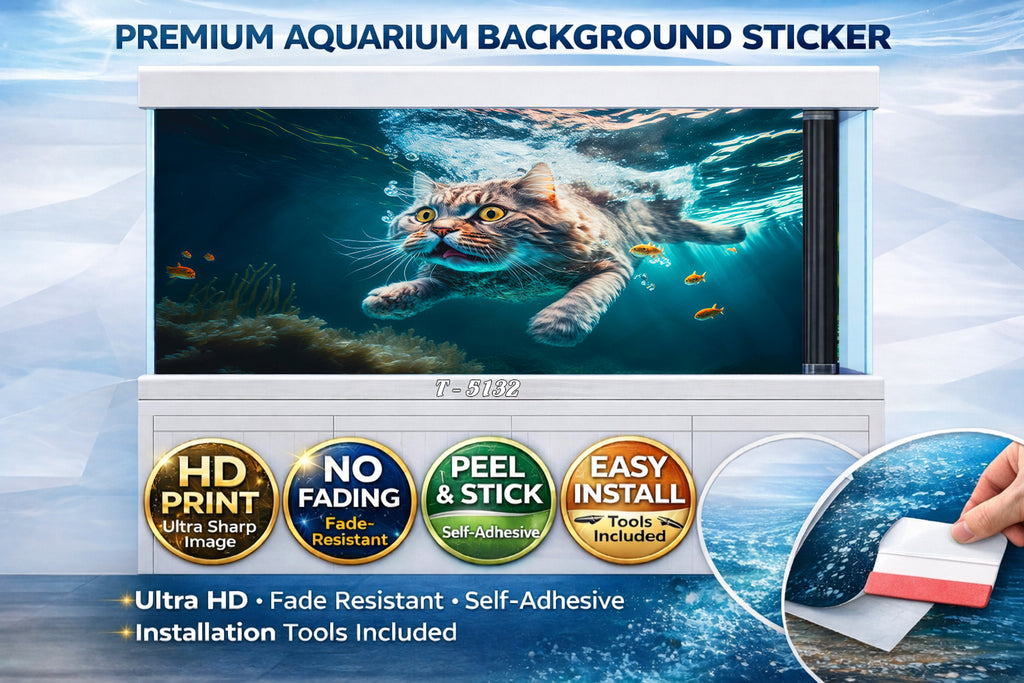 Underwater Cat Aquarium Background Sticker – Peel & Stick Fish Tank Backdrop - Aquarium Backround Trung3D