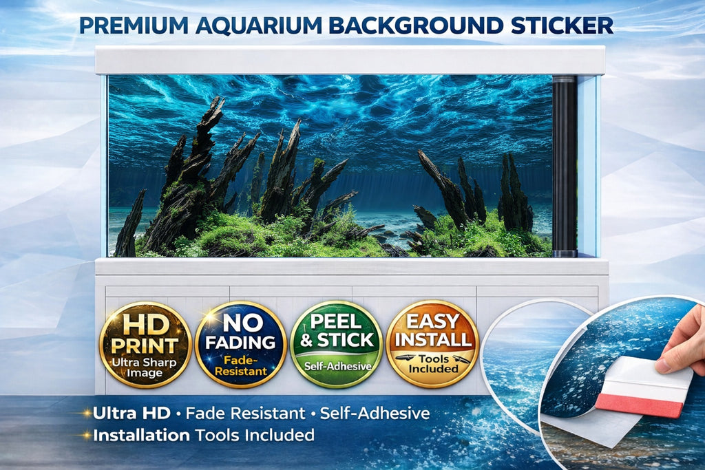 Underwater driftwood aquarium background decal by Aquarium Backround Trung3D, showing realistic driftwood design for fish tanks.