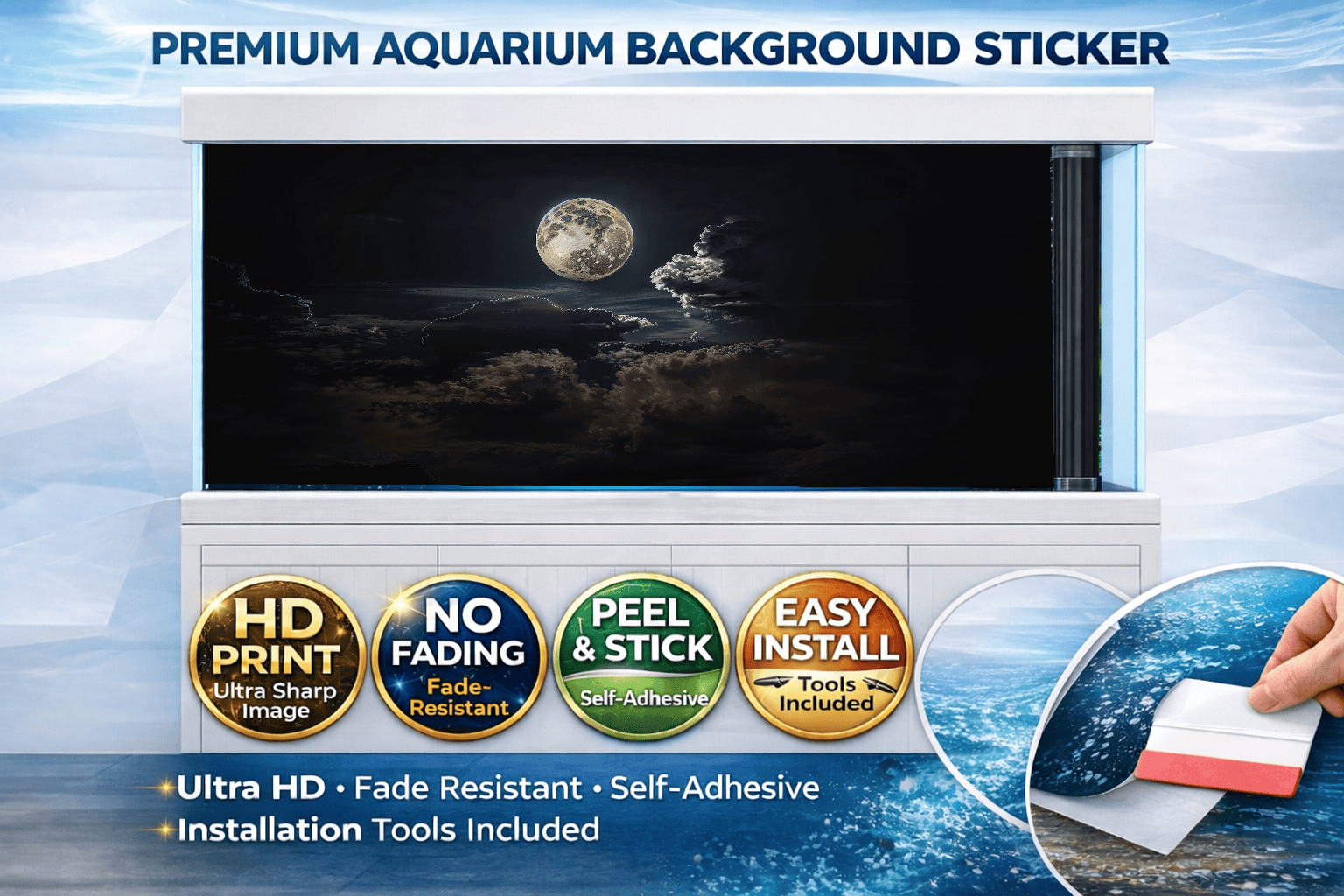 Moonlight Clouds Aquarium Background Sticker – Ultra HD Tank Backdrop