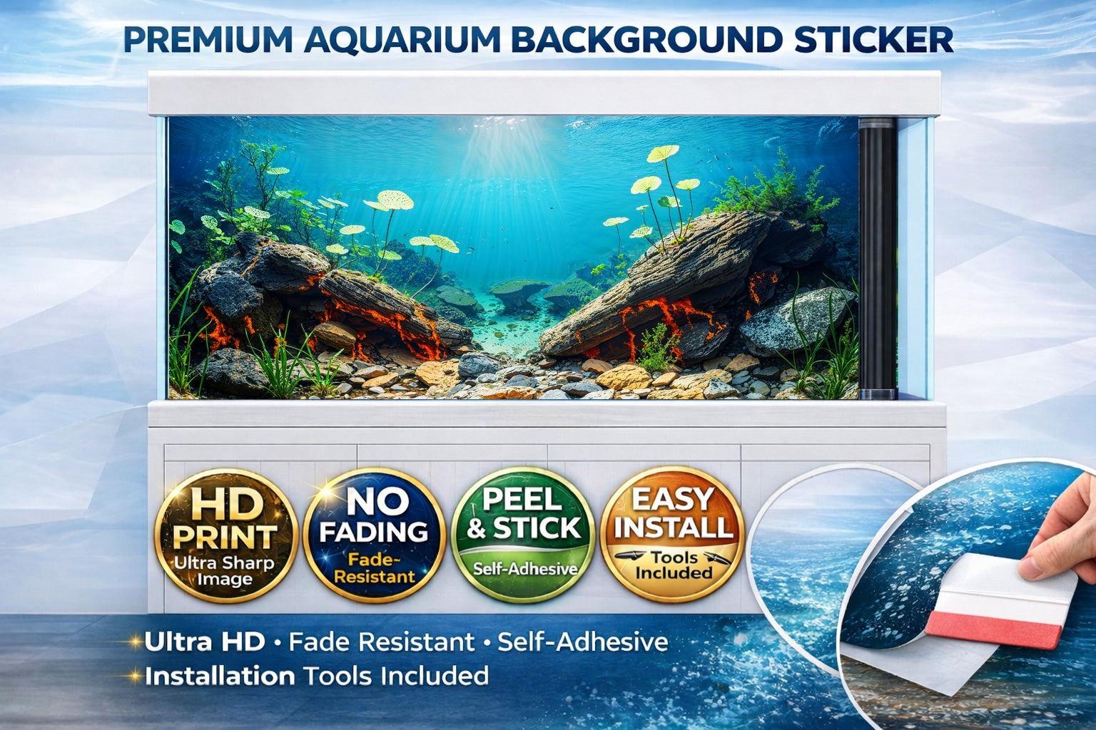 Ultra HD Rocky Aquascape aquarium background decal by Aquarium Background Trung3D, designed for fish tanks and aquariums.