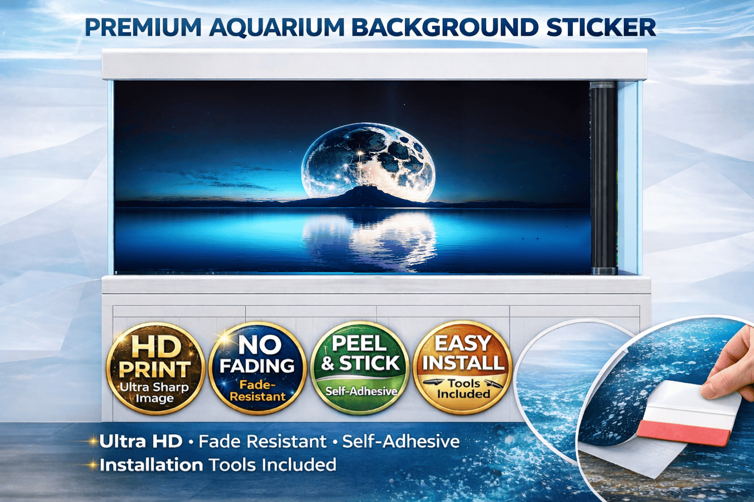 Moonlight Lake Aquarium Background Sticker – Ultra HD Tank Backdrop