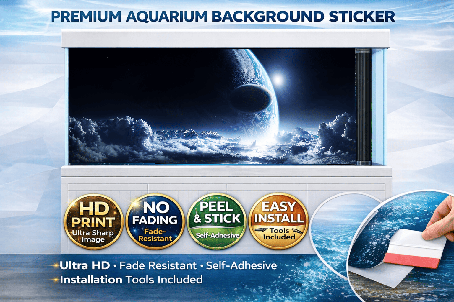 Cosmic Planet Aquarium Background Sticker – Ultra HD Tank Backdrop