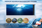 Deep blue ocean aquarium background decal with sunlight and fish, designed for underwater fish tank decor by Aquarium Background Trung3D