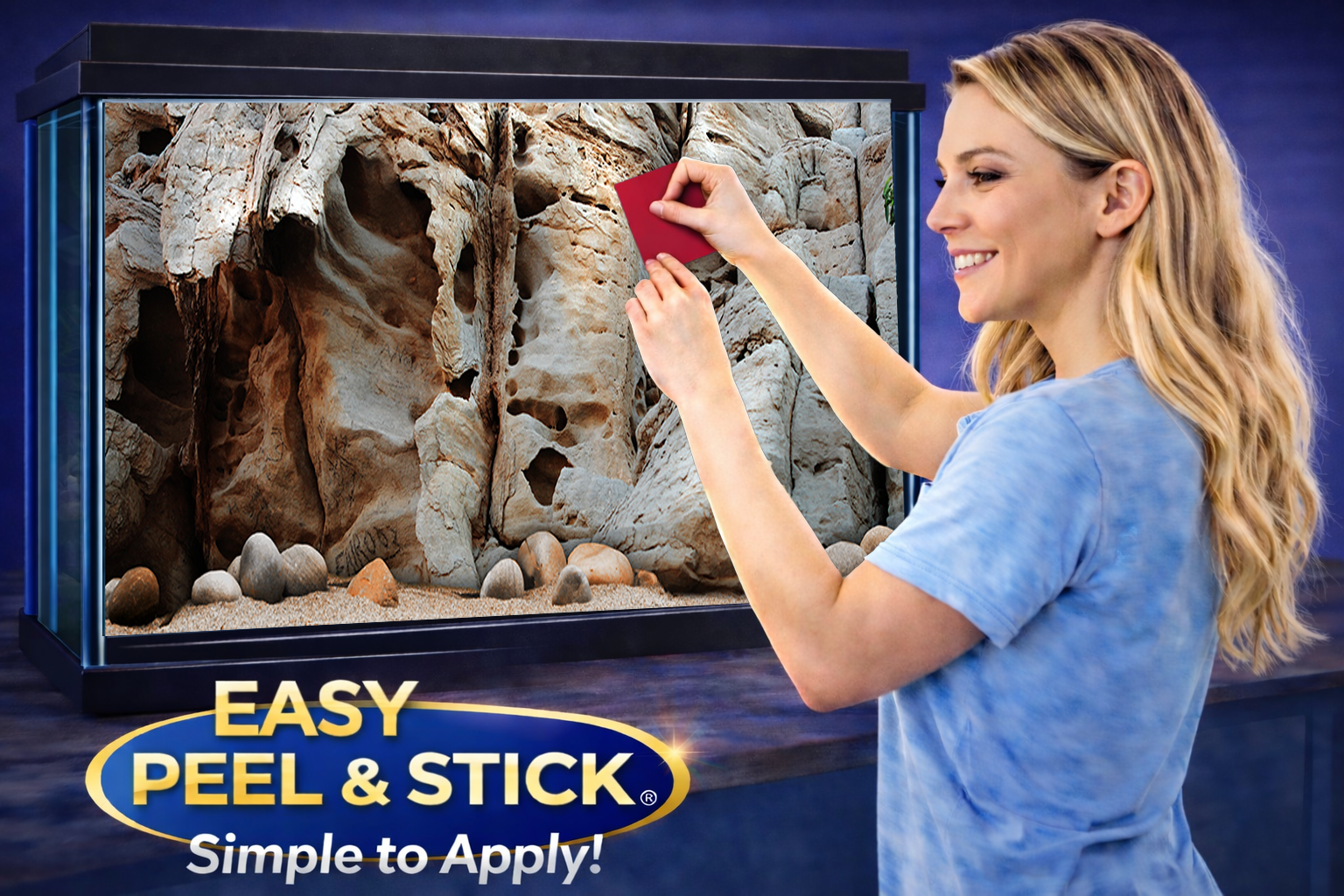 Realistic 3D limestone aquarium background decal featuring rock cave design from Aquarium Background Trung3D.