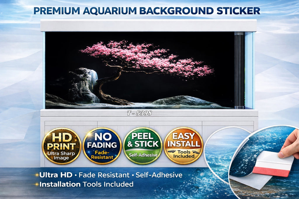 Aquarium Background Sticker – Cherry Blossom Tree with Fish - Aquarium Backround Trung3D