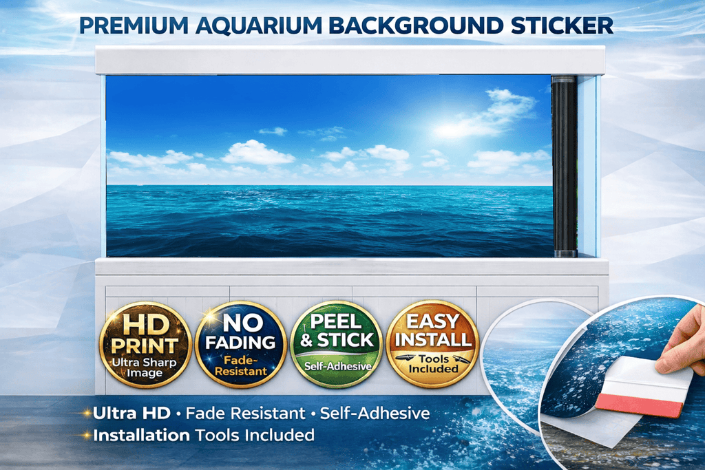 Blue Ocean Horizon aquarium background decal with calm sea sky and fish tank backdrop decor by Aquarium Background Trung3D.