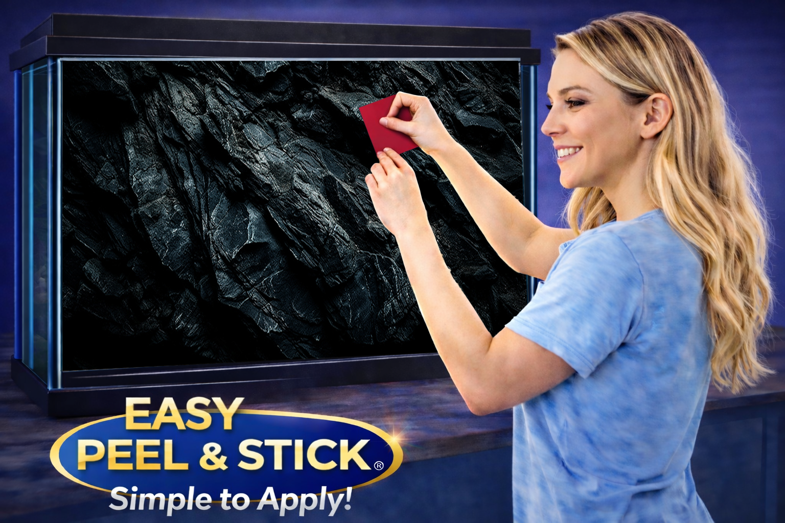 Ultra realistic 3D black rock aquarium background decal with dark stone design for aquarium decoration.