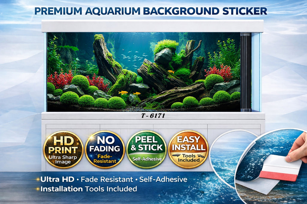 3D Aquarium Background Sticker – HD Driftwood Moss Aquascape Wallpaper - Aquarium Backround Trung3D