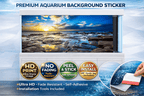 Rocky sunset coast aquarium background decal with golden ocean shore and fish tank backdrop decor by Aquarium Backround Trung3D