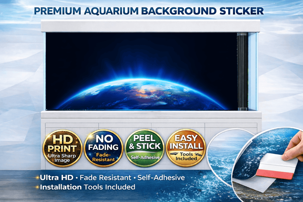 4K Earth horizon aquarium background decal by Aquarium Backround Trung3D showing a realistic Earth view for fish tanks.