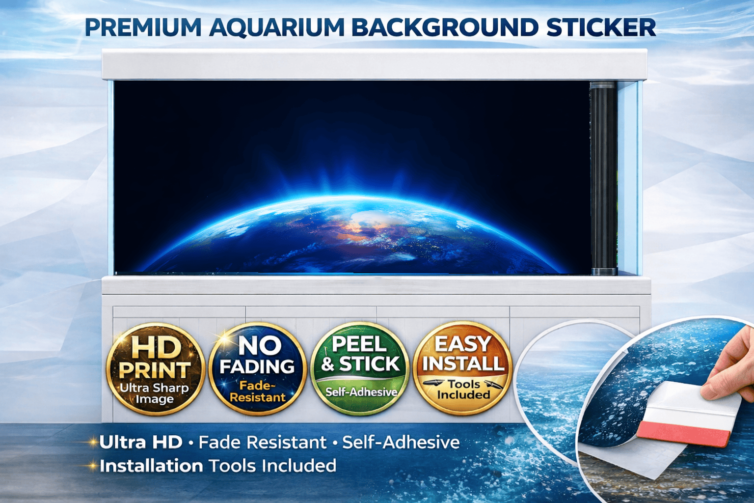 4K Earth horizon aquarium background decal by Aquarium Backround Trung3D showing a realistic Earth view for fish tanks.