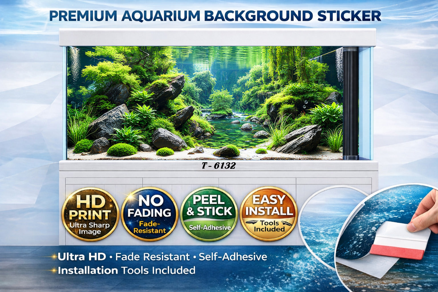 3D Aquarium Background Sticker – HD Forest Stream Aquascape Wallpaper - Aquarium Backround Trung3D