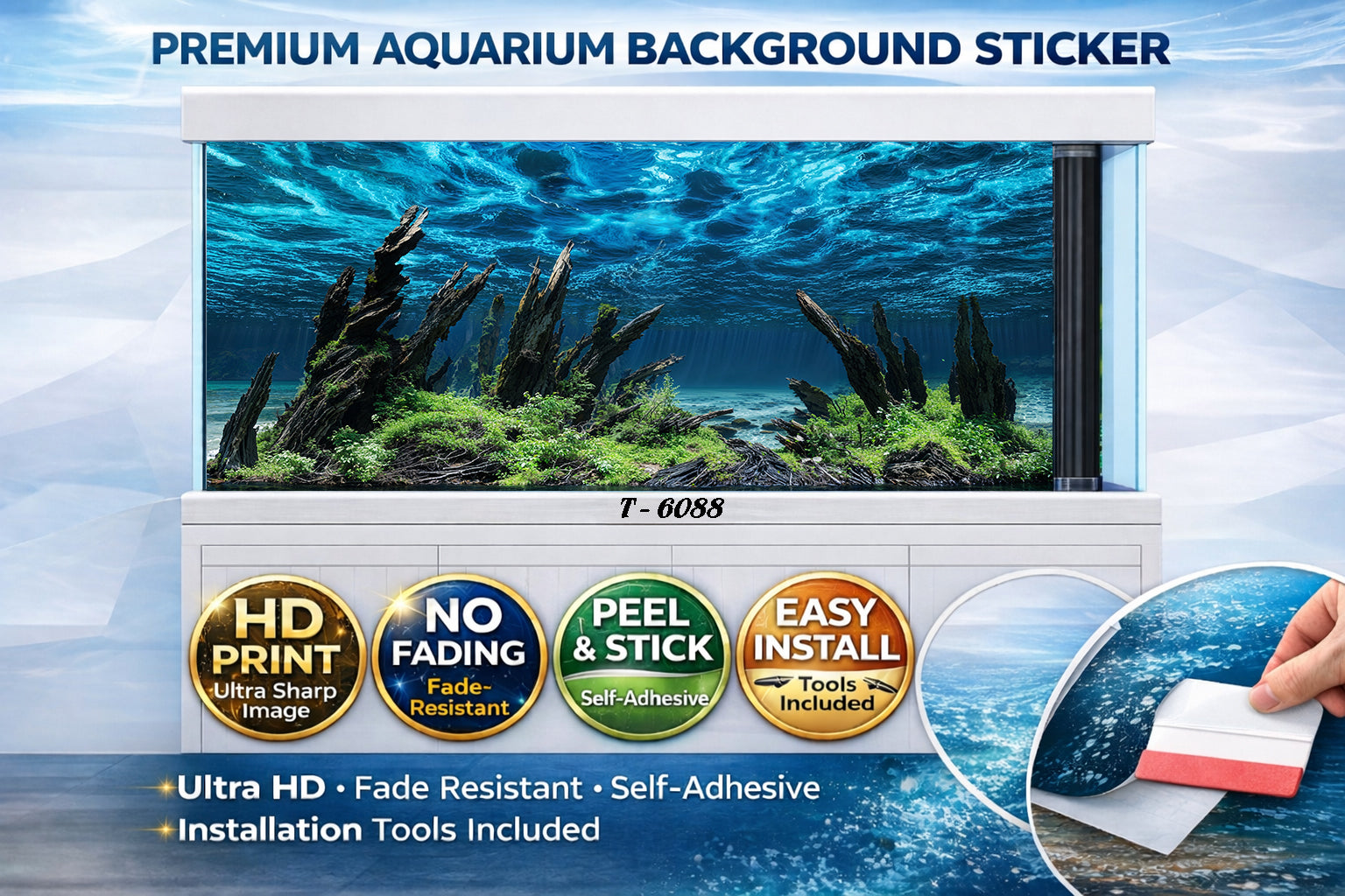 3D Aquarium Background Sticker – HD Underwater Driftwood Aquascape Wallpaper - Aquarium Backround Trung3D