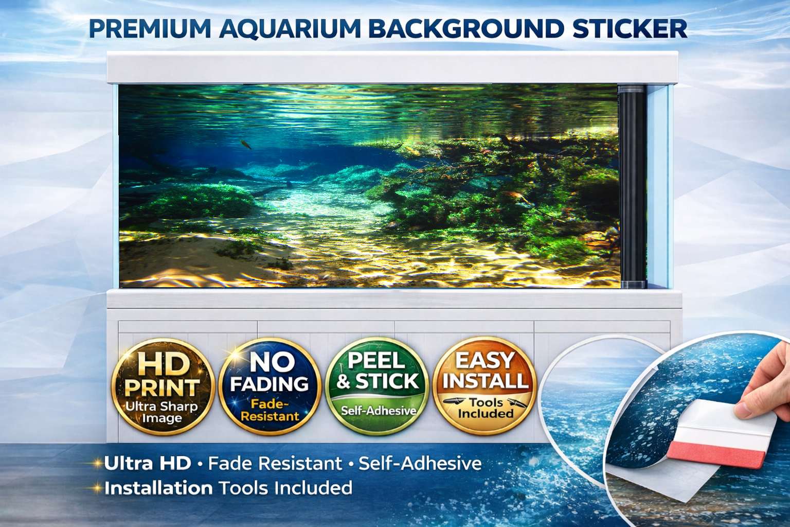 Aquarium Background Trung3D Ultra HD underwater decal with vibrant fish and coral scene for fish tank wallpaper decor