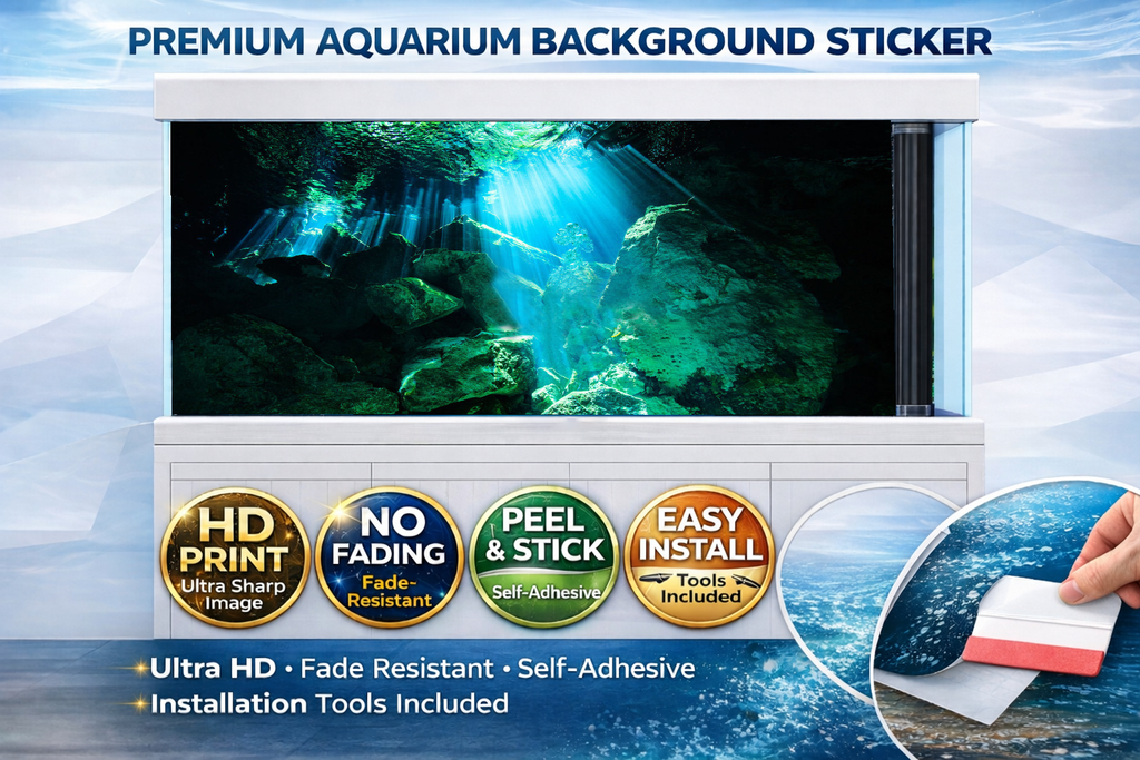 Emerald underwater cave aquarium background decal with 3D ocean rocks for fish tanks, peel and stick backdrop by Aquarium Background Trung3D.