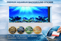 Deep blue underwater aquarium background decal with sunlight, ocean floor, and fish tank decor for a vibrant fish tank backdrop.