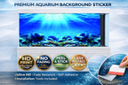 Deep blue underwater aquarium background decal with sunlight, ocean floor, and fish tank decor for a vibrant fish tank backdrop.