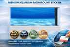 Blue ocean aquarium background decal with clear water and sand bottom for fish tanks, by Aquarium Background Trung3D.