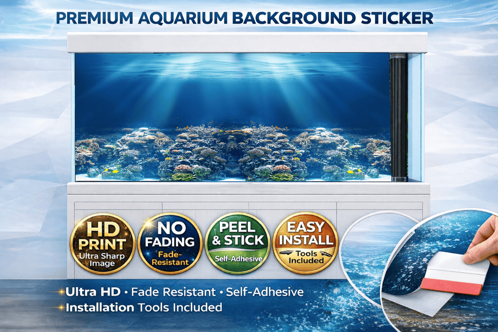 Deep coral reef aquarium background decal by Aquarium Backround Trung3D, tropical underwater fish tank backdrop wallpaper with vibrant coral and fish.
