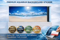 Sunny tropical beach aquarium background decal by Aquarium Backround Trung3D featuring ocean shoreline and colorful fish for fish tank decor.